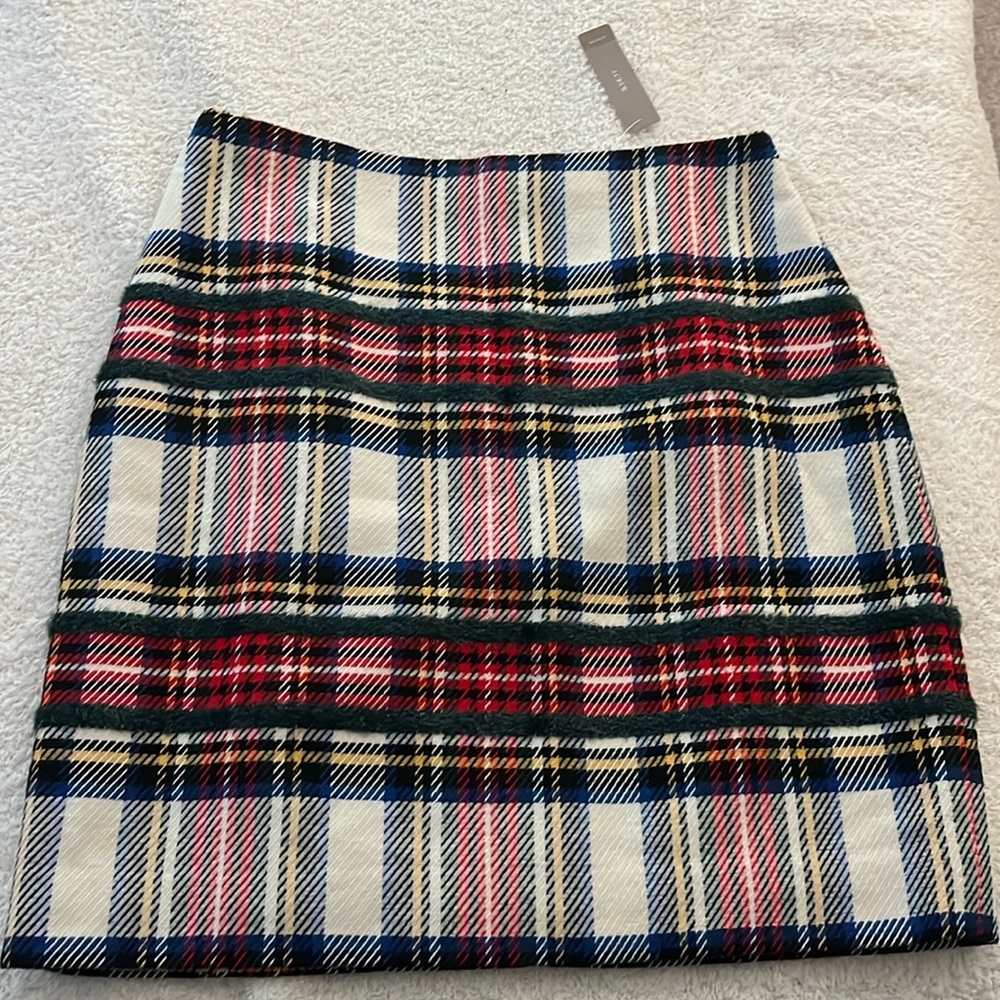 NWT J. Crew Cream Holiday Tartan Plaid Skirt Size 10 Tall